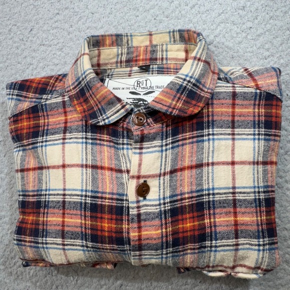 Rouge Territory Shirt Men Small Orange RGT Hand Made Flannel Los Angeles Ethical
